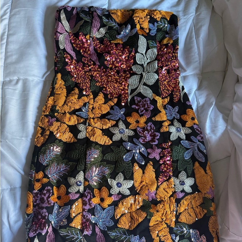 Lulu’s Floral Sequin Strapless Dress